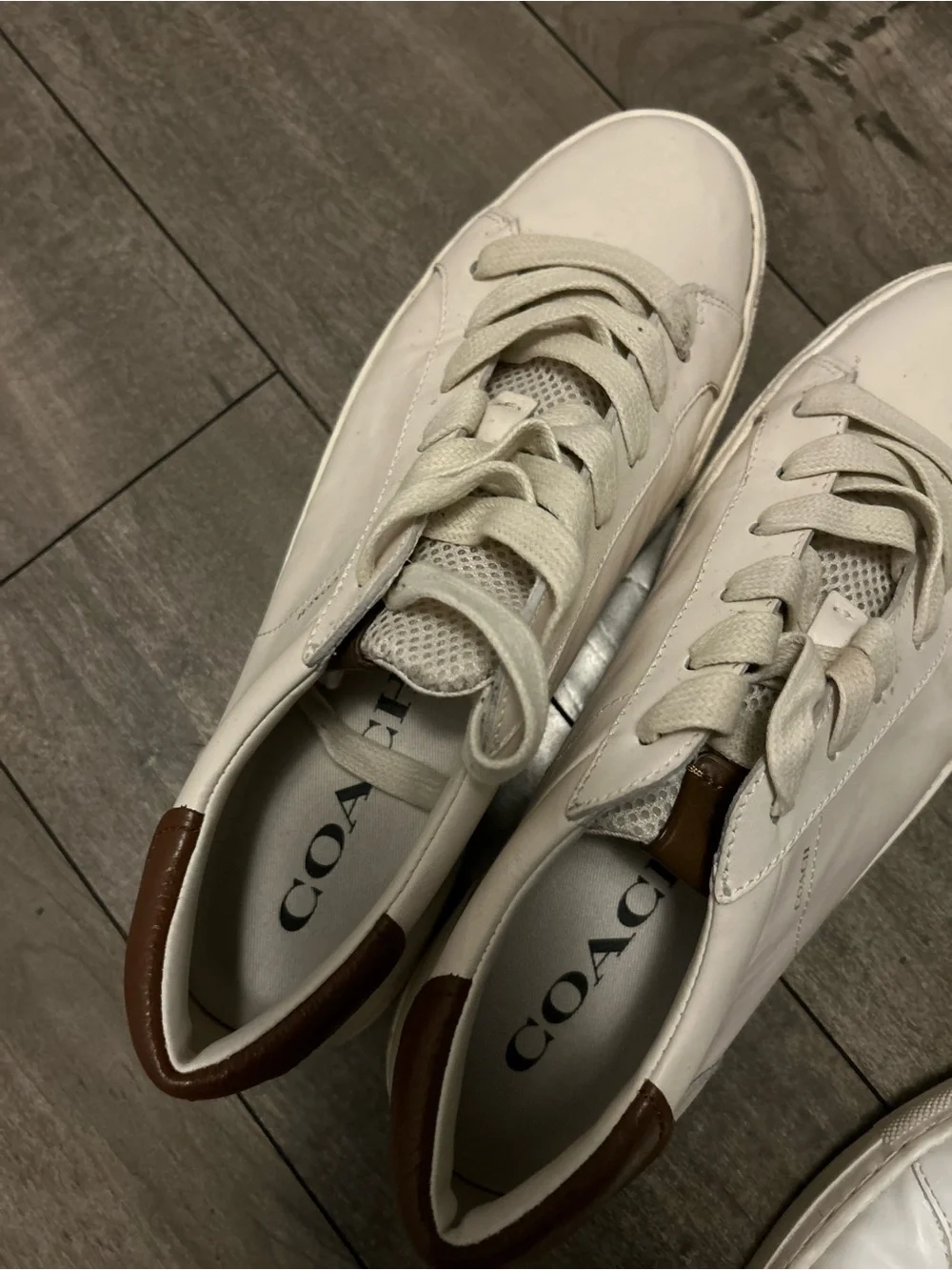 Coach White and Brown Leather Low Top AND Banana Republic all white low Sneakers - Picture 6 of 11
